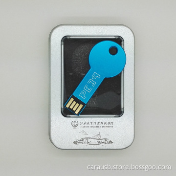 Blue wire drawing aluminum key metal Usb disk iron keys gift flash memory